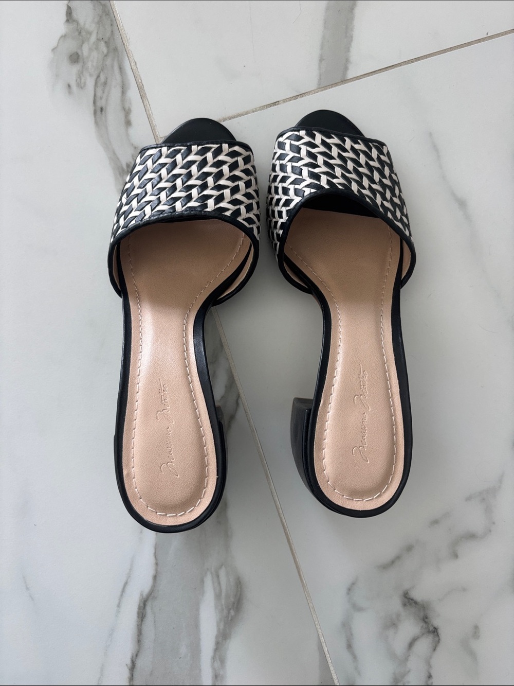 Massimo Matteo Black and Ivory Woven Slide Mules